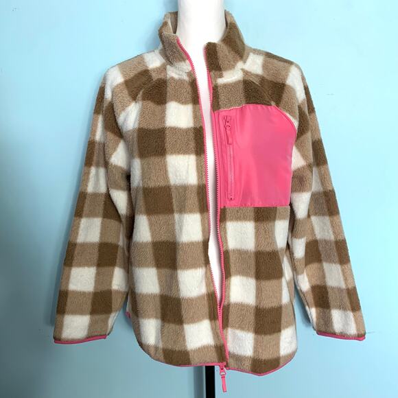 J. Crew Factory Plaid Woven Sherpa Zip-Up Jacket Size Small - Picture 7 of 9